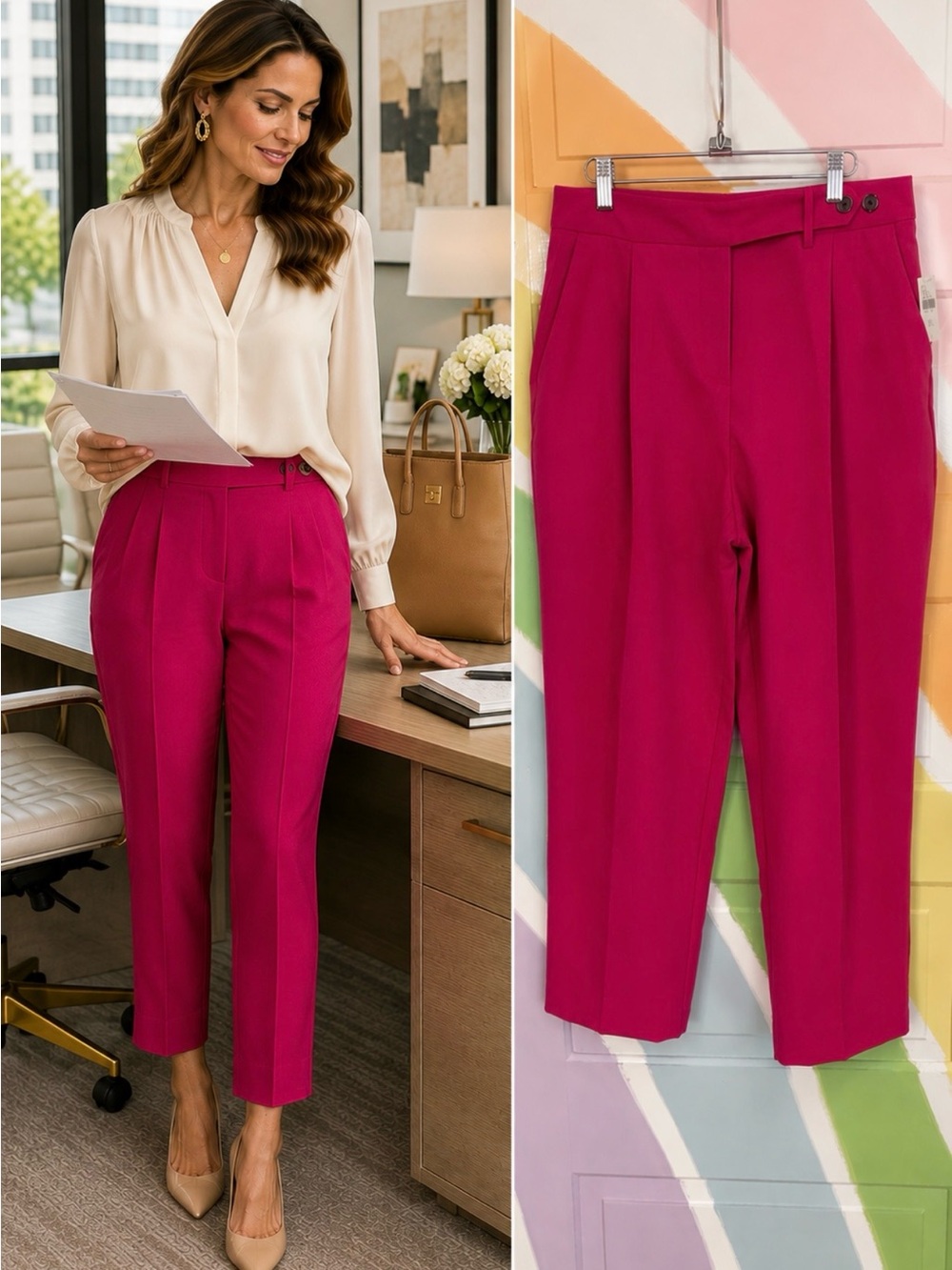 NWT Maeve Anthropologie Ankle Crop Pleated Rose Pink Trouser Pants~Sz 12 🧡🎀